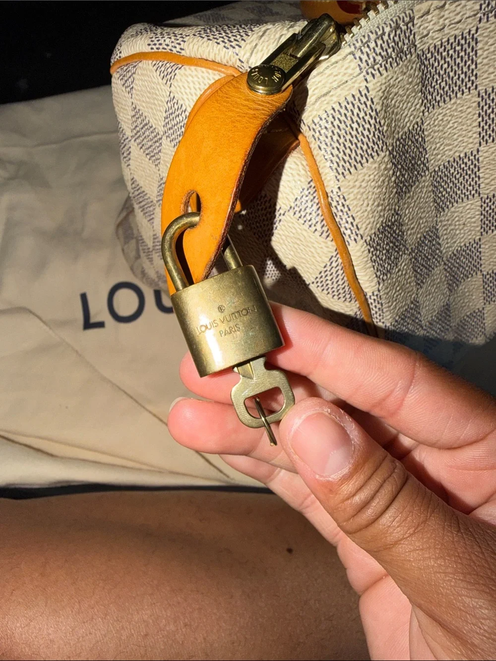 Louis Vuitton Damier Azur Speedy Handbag - Light Blue & White with Vachetta